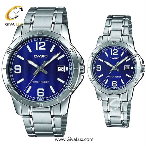 ساعت مچی اورجینال ست کاسیو Casio نقره ای | نقره ای| آبی| کد رفرنس زنانه: LTP-V004D-2BUDF، مردانه: MTP-V004D-2BUDF